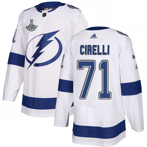 Adidas Tampa Bay Lightning Men #71 Anthony Cirelli White Road Authentic 2020 Stanley Cup Champions Stitched NHL Jersey->tampa bay lightning->NHL Jersey